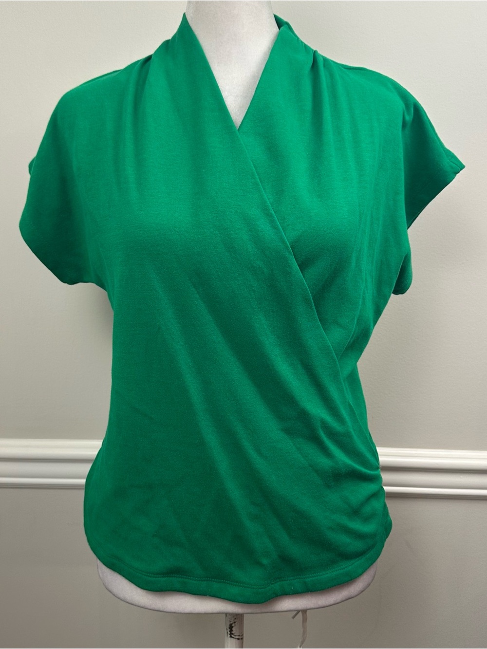 Anthropologie Emerald Green Wrap-Style Short Sleeve Top S